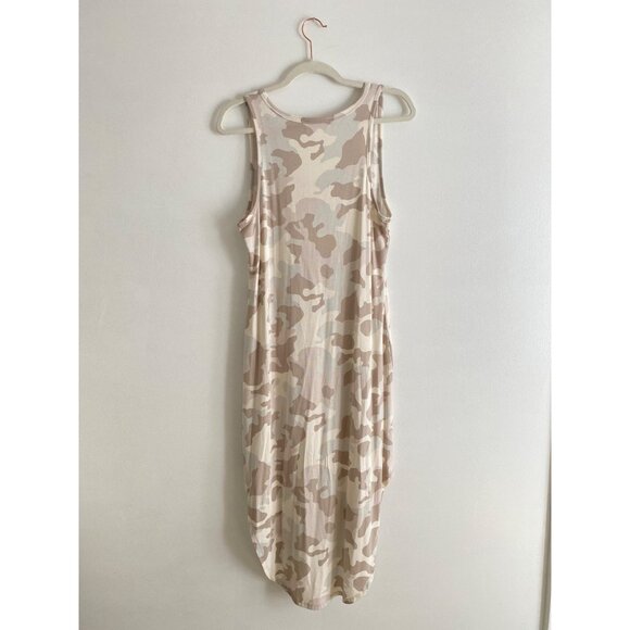 Sleeveless Beige Camo Tank Dress By Olive+Oak Size M With Asymmetrical Hem - Picture 4 of 7